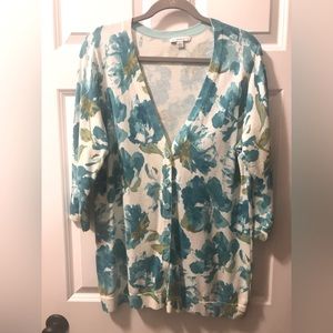 Isaac Mizrahi Floral Cotton Cardigan Sweater SIZE LARGE